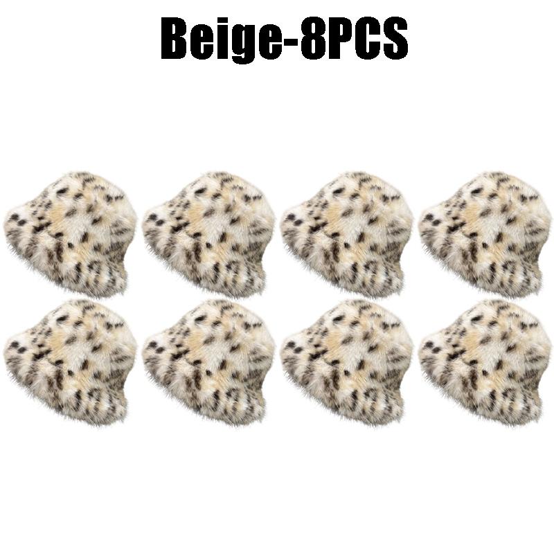 2025 Winter Puffy Faux Fur Bucket Hats Women Fashion Leopard Print Plush Sun Hats Thickened Warm Imitation Fur Panama
