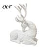 Decorative Shelf Statues 3D Printed Deer Figurine, White Sitting Stag Sculpture with Antlers, Holiday Desktop Decorations Minimalist Christmas