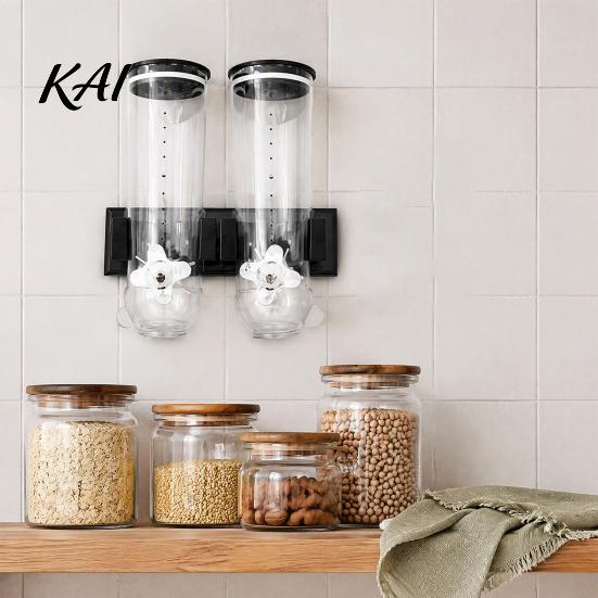 Airtight Food Storage Bin Wall Mounted Dry Cereal Dispenser, Moisture Proof Goods Dispenser for Kitchen Container, Plastic Space Saving Organizer