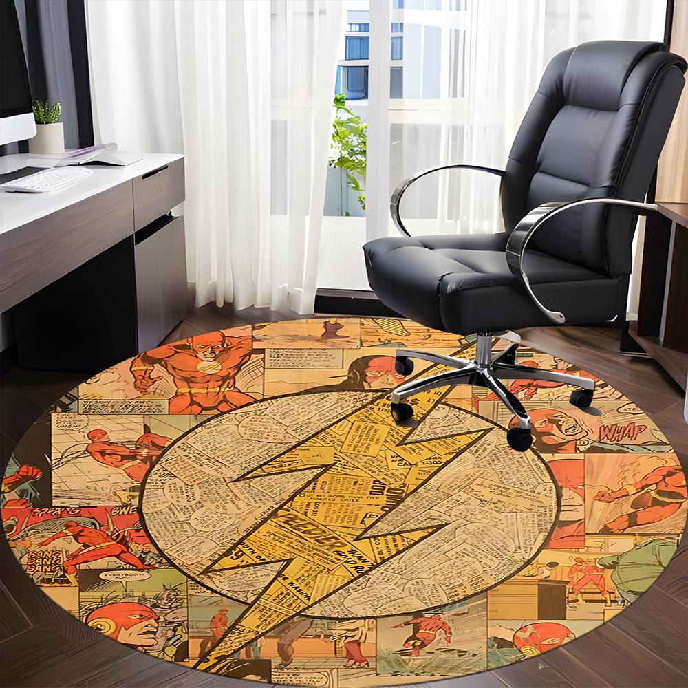 1pc Flash Comics Office Round Area Rug, Under Office Chairs Bedroom Living Room Home Decor, Room Deco, Available in Various Sizes