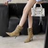 2025 autumn and winter new European and American suede pointed heel high heel temperament French fashion sexy beautiful women medium boots
