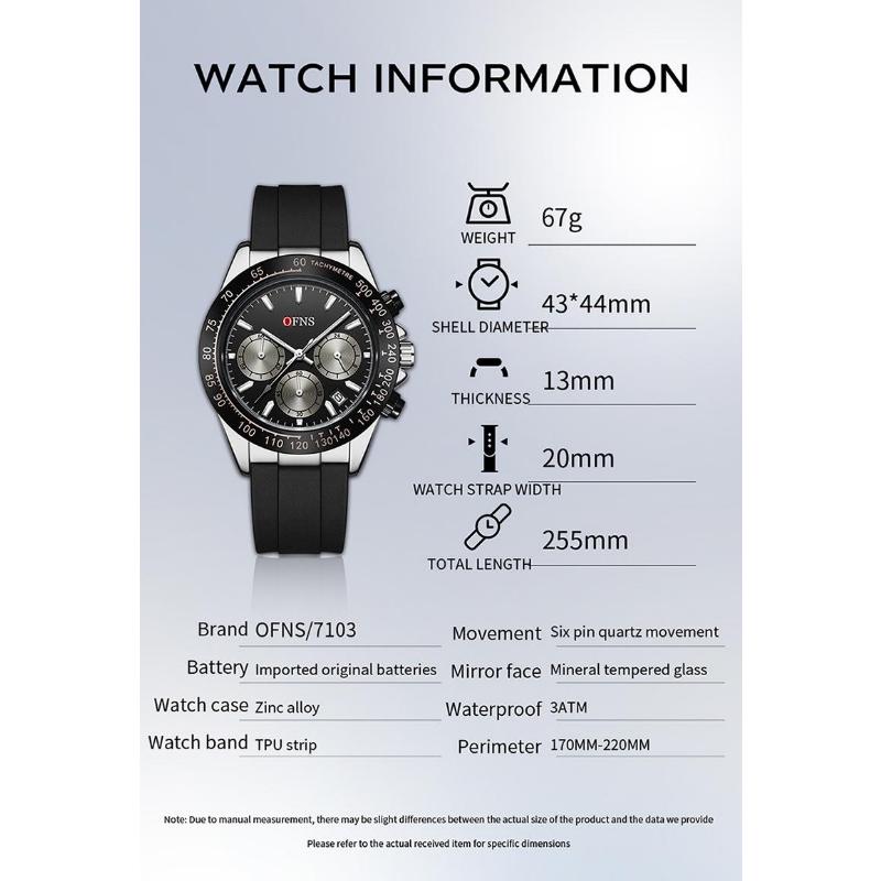 Модные мужские кварцевые часы Три глаза Шесть стрелок Хронограф Водонепроницаемые Ночная подсветка Модные мужские кварцевые часы