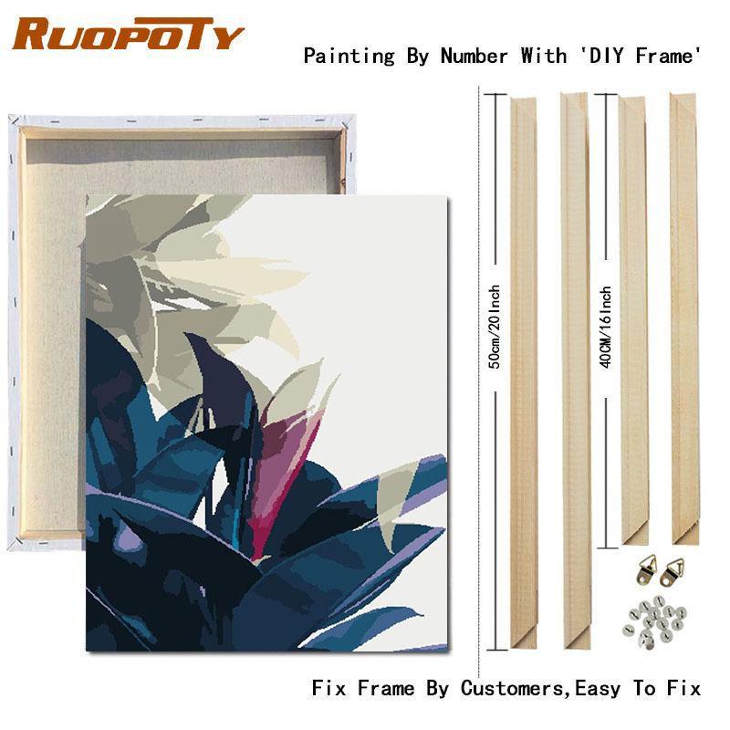 RUOPOTY Картина маслом по номерам, пейзаж с листьями, акриловая рамка «сделай сам», на холсте, настенная картина по номерам для гостиной