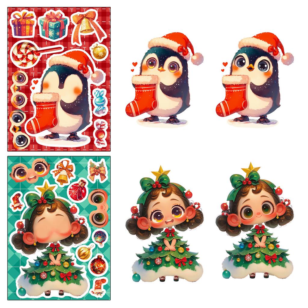 6 Photos/package of New Products Christmas Theme Stickers Puzzle Face Change Stickers Cartoon Cute Character Expression Conversion