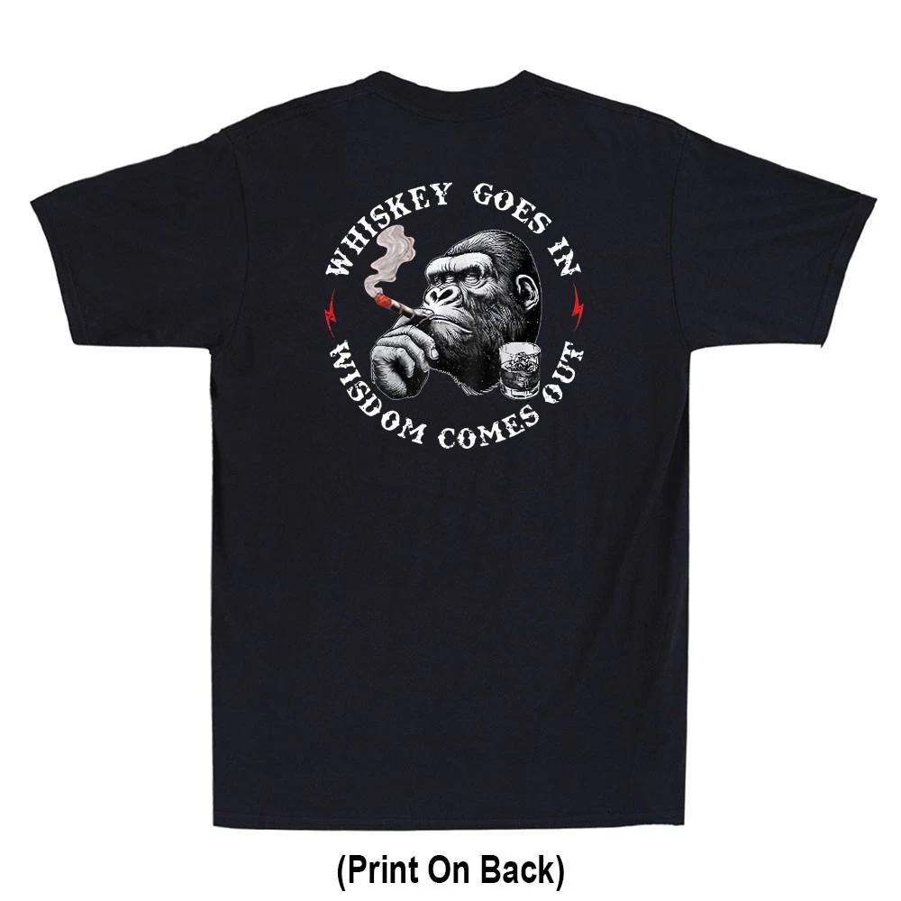 Whiskey Goes In Wisdom Comes Out Funny Monkey Meme (Print On Back) Men's T-Shirt