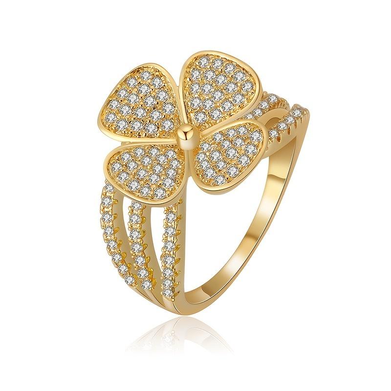 New four-leaf clover ring for women, light luxury inlaid with zircon
