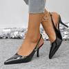 2025 Pointed Toe Women's Sandals Slingbacks Chain Metal Decoration Thin Heel Slip On Pumps Fashion Party Dress Heeled Sandals