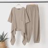 2024 Spring/Summer Casual Loose Irregular Hem Round Neck 3/4 Sleeve Cotton-Linen Suit Shirt