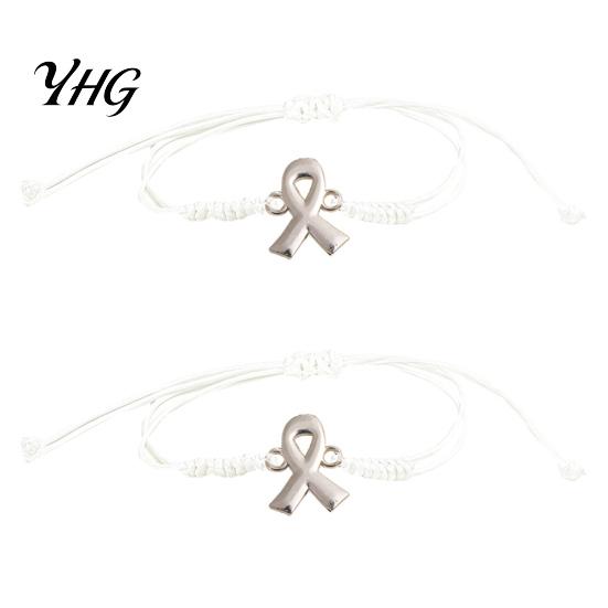 Support And Blessing Gift 2PCS Hand-woven Braided Bracelets with Metal Ribbon Pendant, Adjustable Cord Awareness Simple String Bracelet Wristbands,