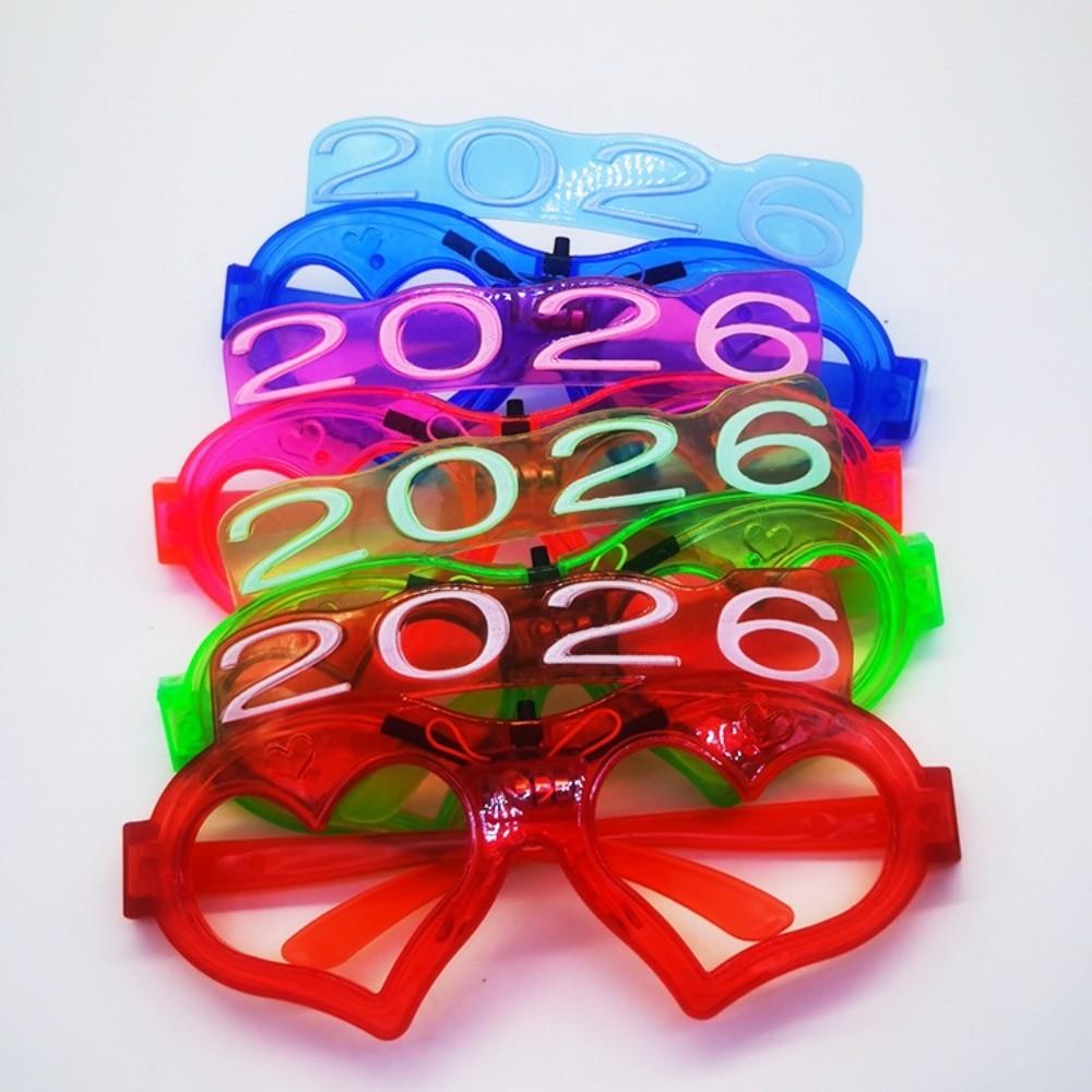 LED Glow 2026New Year Glow Glasses Square/Love Heart Shape New Year Party Glasses Masquerade Party