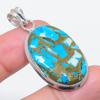 Natural Copper Blue Turquoise 925 Sterling Silver Jewelry Pendant 1.89" h0U42