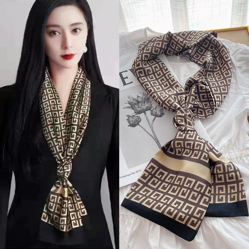 Luxury Design Women Summer Long Silk Scarf Hair Headband Foulard Skinny Bag Scarves Neckerchief Lady Shirt Decorative Streamers