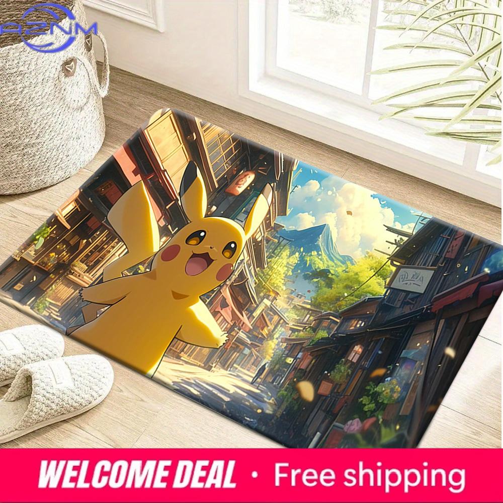 Pokemon Pikachu in Japanese Town Print Non-slip Doormat, Soft Absorbent Floor Rug for Home Decor