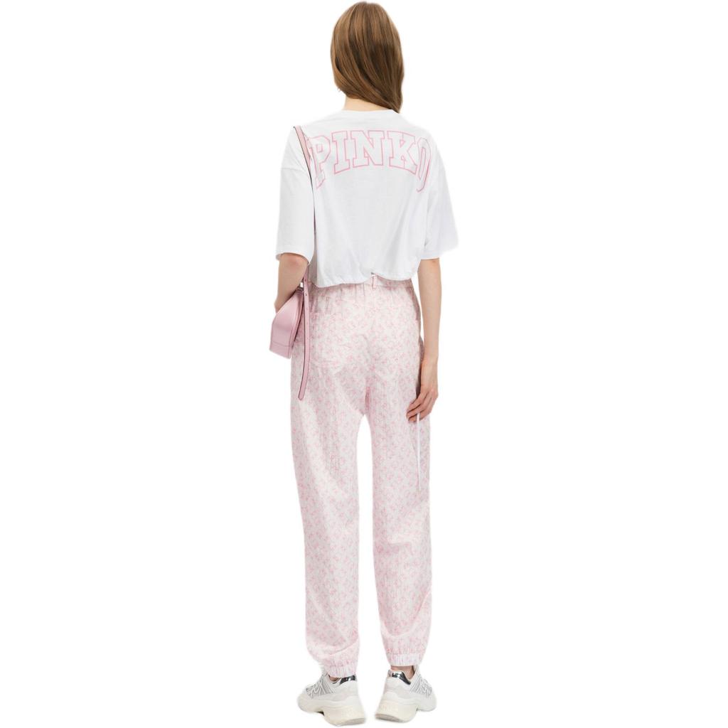 Pinko Женская футболка с коротким рукавом, круглым вырезом и вышитым розовым логотипом PAF261253332