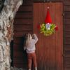 Lighted Gnome Christmas Wreath for Front Door Artificial Pine Spruce Hanging Sign Swedish Tomte Holiday Decor for Indoor Outdoor Porch Window Wall
