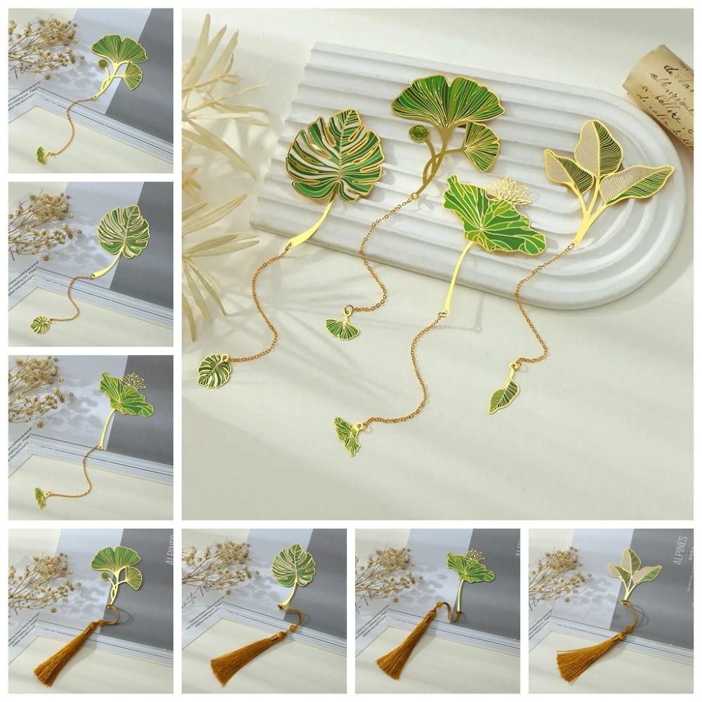 Brass Lotus Leaf Vein Metal Bookmark Metal Green Leaf Bookmark Chinese Style Bookmark Stationery