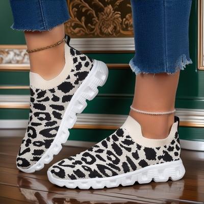 Женские кроссовки с леопардовым принтом, повседневные розовые носки для бега, легкие розовые туфли, большой размер