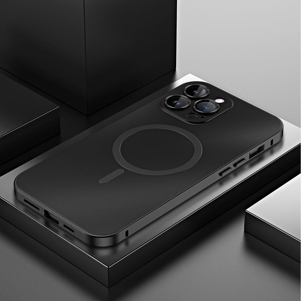 Модный алюминиевый металлический магнитный чехол для iPhone 16 17 Pro Max 15 Pro 14 13 12 Magsafe Беспроводная зарядка Стеклянная задняя панель с защитой объектива
