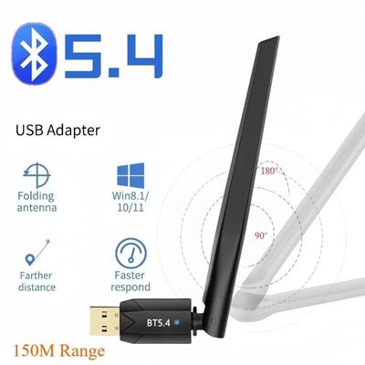 150 м USB Bluetooth 5,4 адаптер Bluetooth-передатчик приемник Bluetooth-ключ для ПК Беспроводная мышь Клавиатура Бесплатный драйвер Windows 11/10/8.1