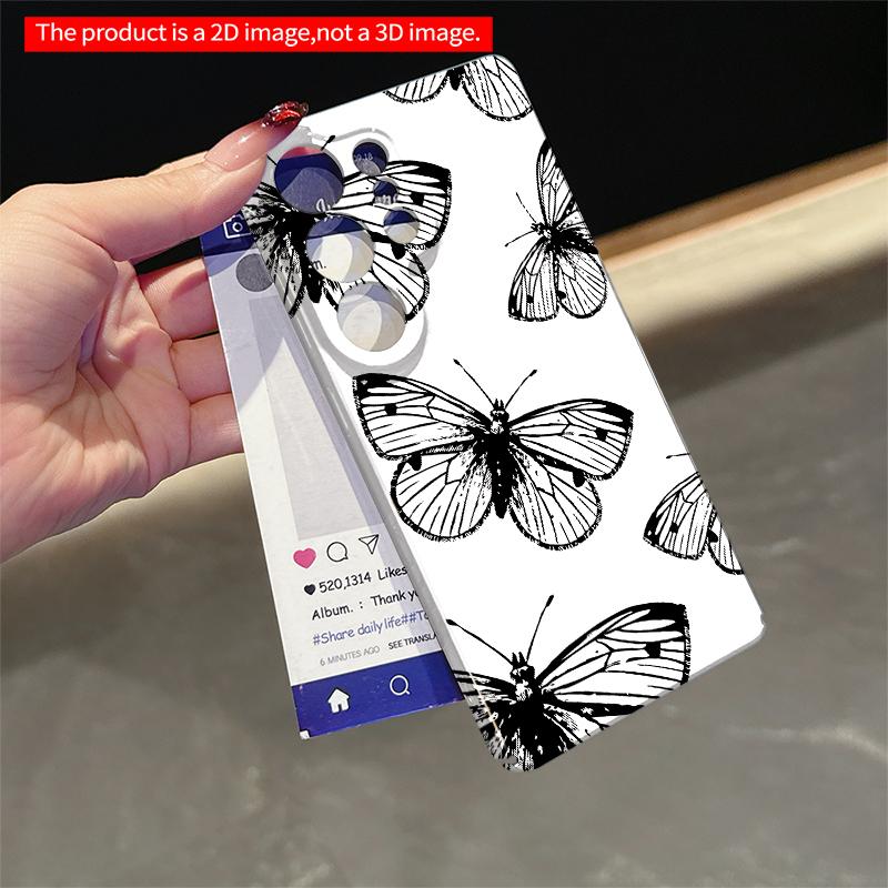 2DFlat Samsung phone case Black and White Butterfly Pattern Phone Case Applicable to Galaxy S22 S23 S24 S25ULTRA S26 A12 A13 A14 A15 A16