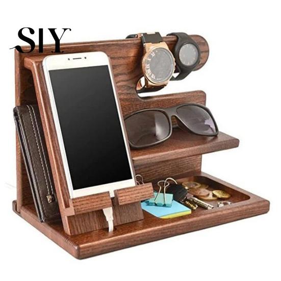 Universal Phone Charging Stand Wooden Desk Organizer Rack Stable Sturdy Holder Groove Design Mobile for Home Room Compatible