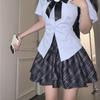 Горячая Девушка Колледжный Стиль Тайская Школьная Форма Бант Короткий Рукав Рубашка Женский Летний Комплект из Двух Предметов