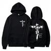Casual Pullover Hooded Sweatshirt with Jesus Cross Print on Front and Back. Streetwear Hoodie for Autumn and Winter.