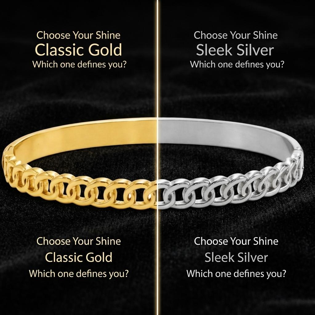 Elegant Gold Color Snap Bracelet Stainless Steel Chain Link Bangle Luxe Feel Unisex Jewelry (60mm Inner Diameter)