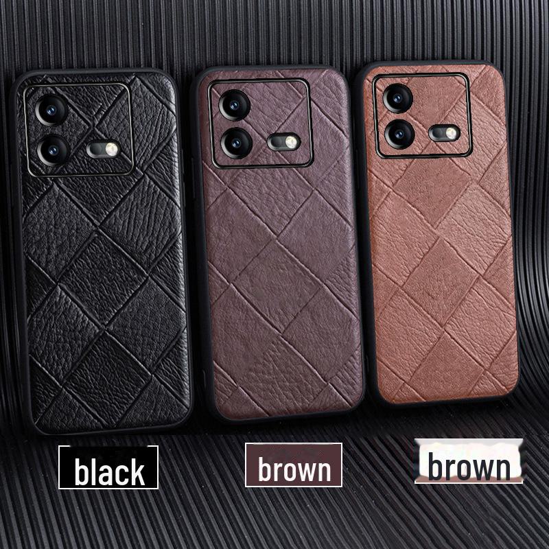 Защитный чехол из гоночной воловьей кожи с ромбовидным узором для iQOO Neo7/Neo7Pro