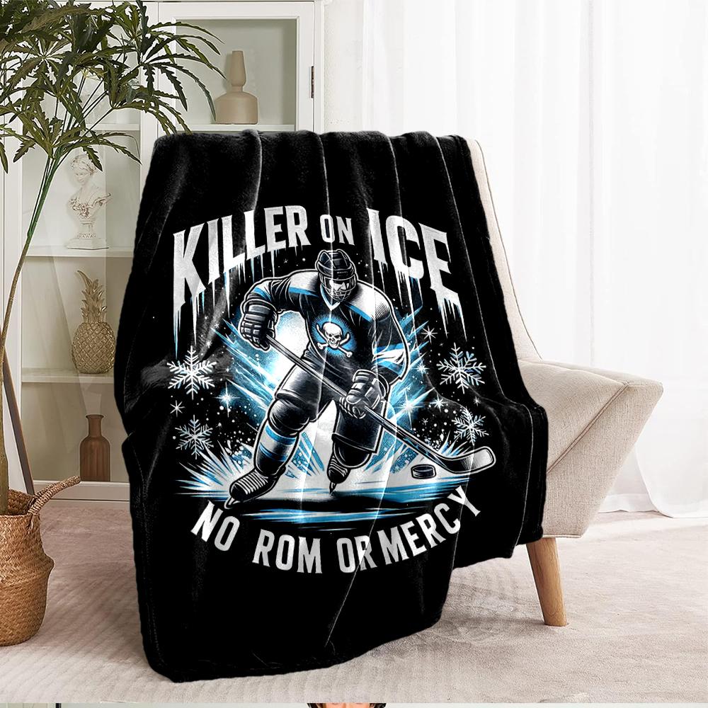 ice hockey Theme Printed Blanket - Perfect for Couch, Bed, Travel & Outdoor Use | Machine Washable, Cozy & Durable.