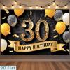 Двумерный фон «С 30-летием», Черный фон с золотой цифрой 30 и воздушными шарами