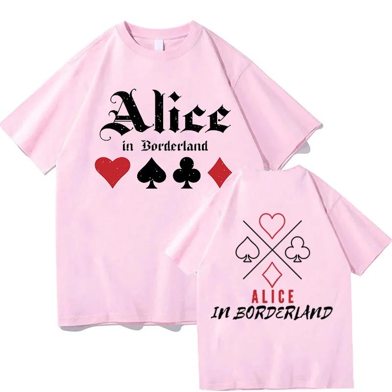 100% Хлопок Винтажные Футболки Alice In Borderlands Летние С Надписями Унисекс Мода Тур 2026 Футболки Мужские/Женские Большого Размера Свободные Футболки