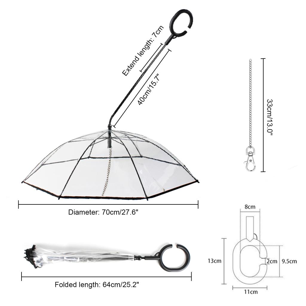 Dog Umbrella with Leash Chain Transparent Cover for Small Medium Dogs In Rain Snowy Weather