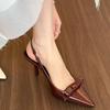 Fashion 2025 Modern Office Shoes for Women Black Wedding Slingback Pointed Toe Butterfly Decoration Female High Heeled Sandals