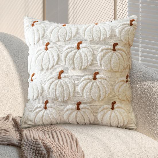 Decorative Pillow Case Embroidery Maple Leaves Pumpkin Pattern Pillow Cover Removable Easy To Clean Washable Throw Pillow Case