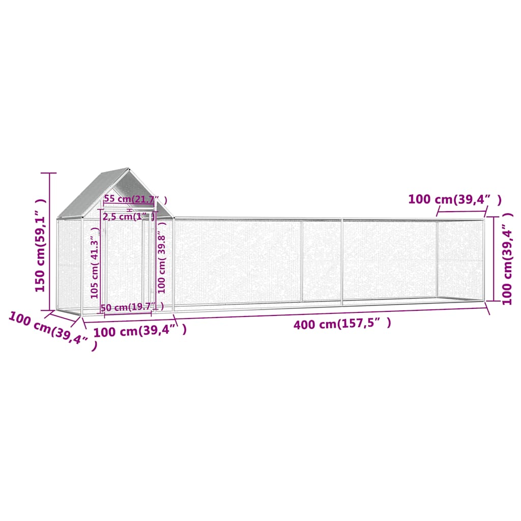 Chicken Coop 5x1x1.5 m Galvanized Steel