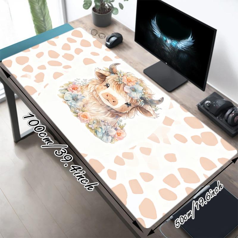 Floral Cow Xl Gaming Mouse Pad Nonslip Rubber Base Stitched Edge Waterproof Desk Mat For Pc Laptop Gamer Office Computer Accessories C927282