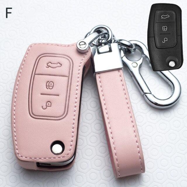 Кожаный чехол для Ford Fiesta Focus 2 Ecosport Kuga Escape Car Flip Folding Remote Key Case 3 Buttons Key Covers