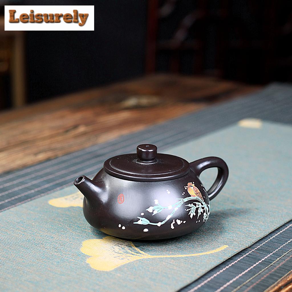 210 мл Винтажные чайники из фиолетовой глины Исин, ручная работа, крышка с заподлицо, каменный черпак, чайник для заваривания черного ила, набор для чая «Цзыша»