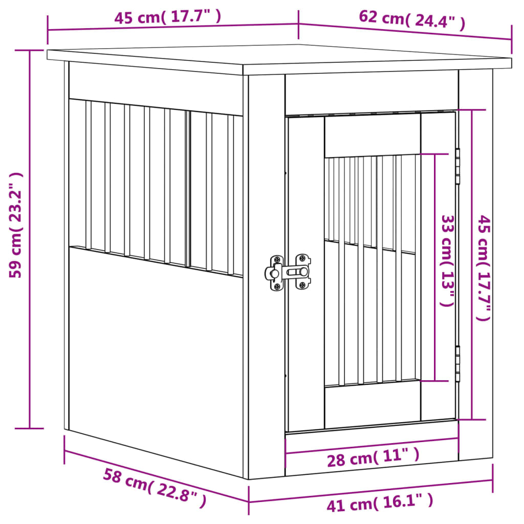 Wooden Style Dog Crate in Smoked Oak Finish 45 x 62 x 59 cm Engineered Wood