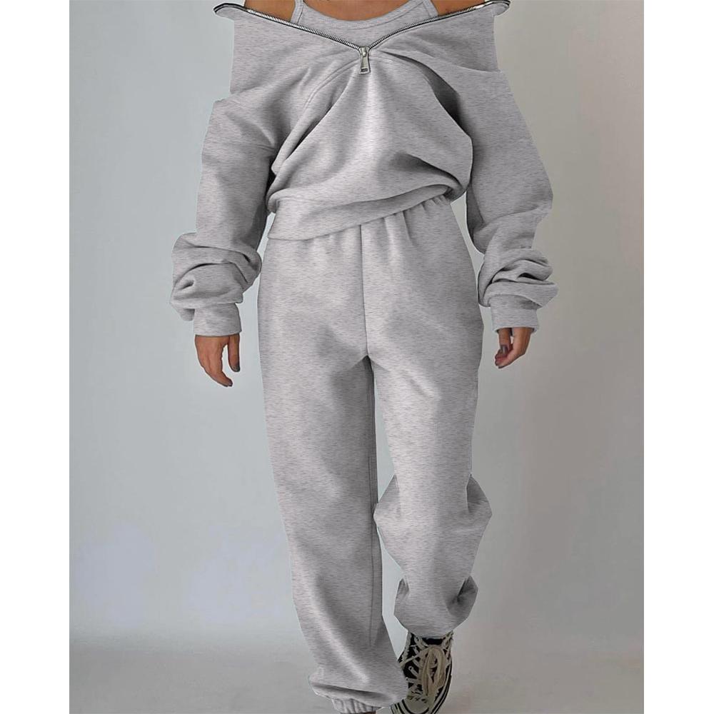 S-XXL женский утолщенный модный повседневный костюм, свитер на молнии, брюки, комплект из двух предметов