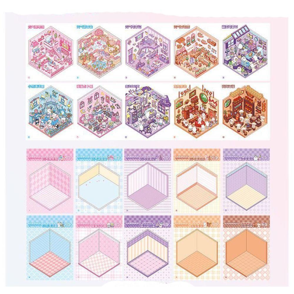 Мультяшная сцена в хижине Карманная наклейка Наклейка для DIY Сцена в хижине Креативная миниатюрная сцена Книга для ребенка