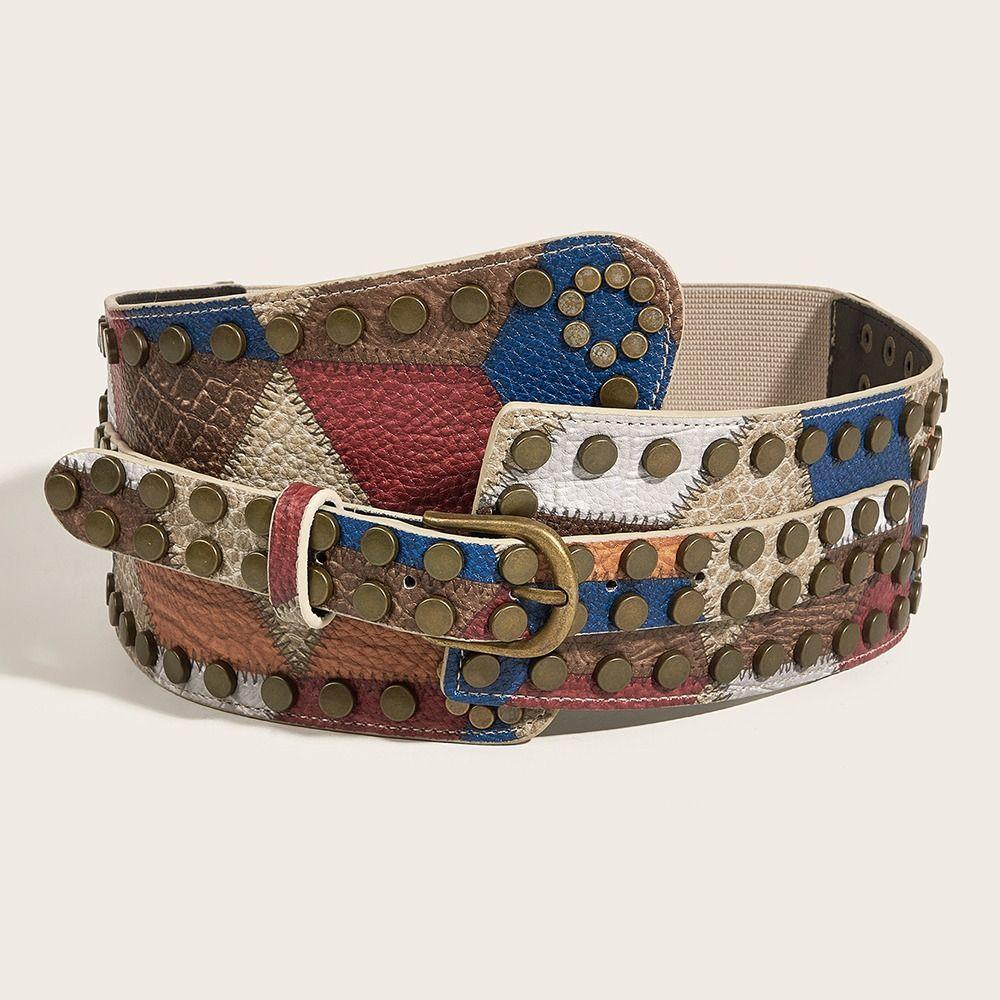 Vintage Rivet Waist Cinch Belt Grommet PU Leather Waistband Fashion Waist Belt  Women Ladies