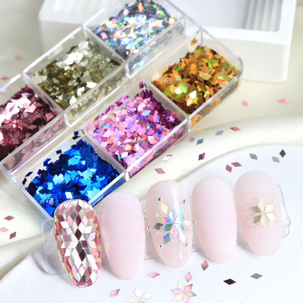 6 сеток Голографические ромбовидные пайетки для ногтей, украшение, материалы для дизайна ногтей своими руками, для принадлежностей для нейл-арта для женщин и девушек, декоративные элементы