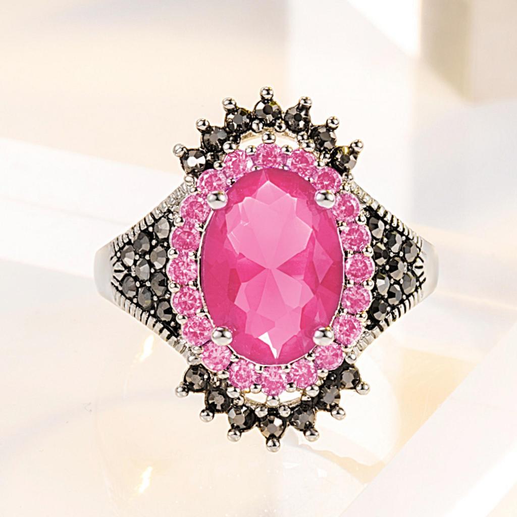 Серебряное ювелирное украшение Wish, ретро-кольцо с тайским драгоценным камнем: Преувеличенный дизайн Black Mine Red Pomegranate