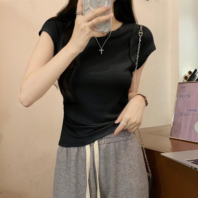 Дизайн-чувственная футболка Niche Slim с круглым вырезом и короткими рукавами для женщин на лето, новый короткий базовый топ