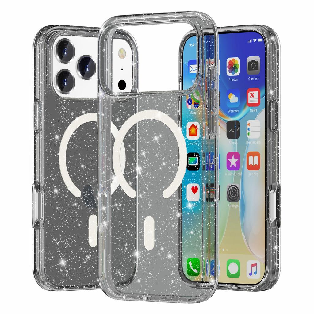 AMORUS For iPhone 17 Pro Magnetic Case Compatible with MagSafe Glitter Powder PC + TPU Phone Cover