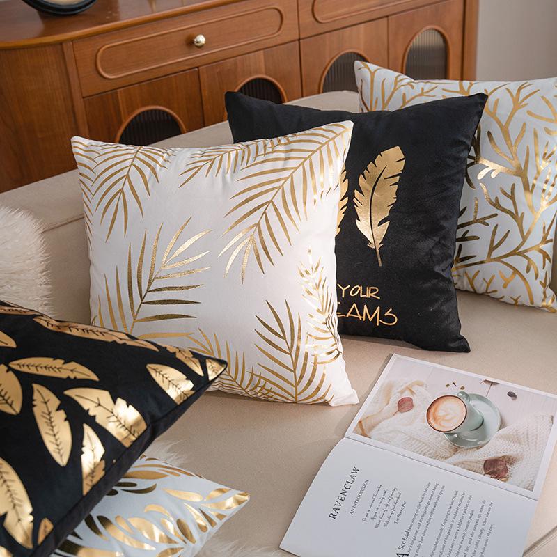 Pack of 2 Throw Pillow Covers 18x18 Inch for Couch Bed Sofa,Throw Pillow Covers with Gold Leaves Feather, Modern Bedroom Living Room Home Decor