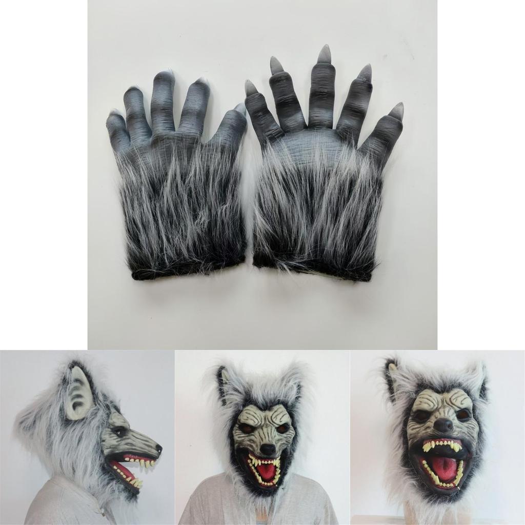 Lighted Wolf Head Mask With Claws For Halloween Costume And Cosplay