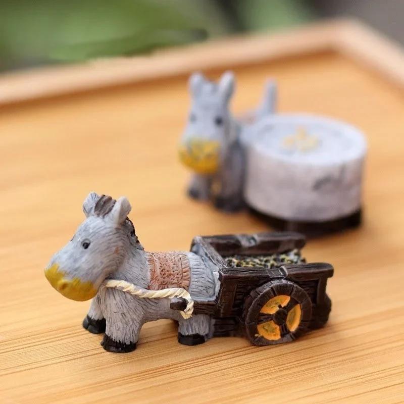Mini Craft Micro Landscaping Decor Donkey Pull Board Cars Stone Mill Miniature Fairy Garden Home Decoration DIY Accessories